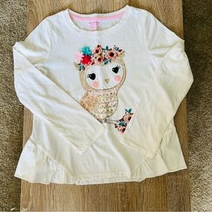 NWOT Cynthia Rowley Cream Owl Print Long Sleeve Tee